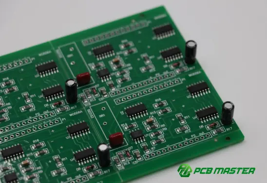 Power supply capacitors mounted on a PCB for voltage filtering, ripple reduction, and stable power delivery in electronic circuits.