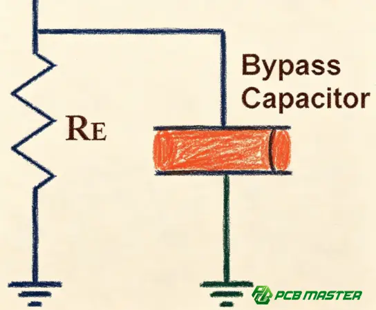 Bypass capacitors schematic showing power supply decoupling and high-frequency noise filtering on a PCB