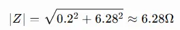 Inductor impedance magnitude formula showing the relationship between resistance and inductive reactance