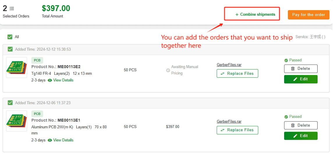 After our engineer finishes the order review, the original text "Pending Review" will change to "passed", and then the button "Pay for the order" will appear above, allowing you to pay for the order.
